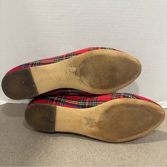 J. Crew Women’s Red Stewart Tartan With Gold Trim Slip-On Smoking Loafers Sz 10 - Picture 9 of 9